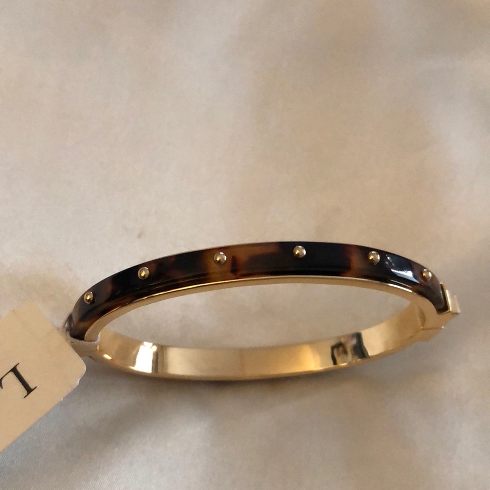 Lauren Ralph Lauren Gold Tone Hinge Bangle Faux Tortoise & Stud Accents NWT